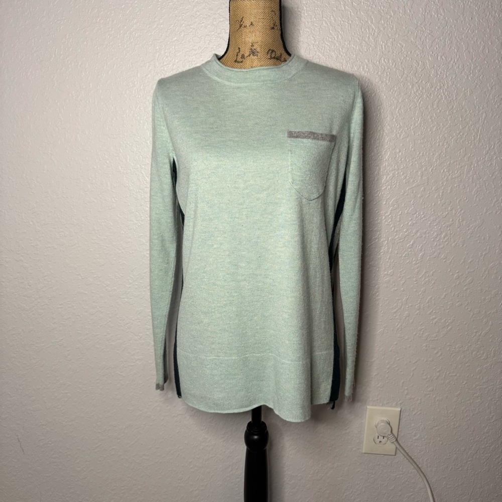 Smartwool Women Shadow Pine Pocket Wool Sweater Mint Aqua Size S Crew Neck